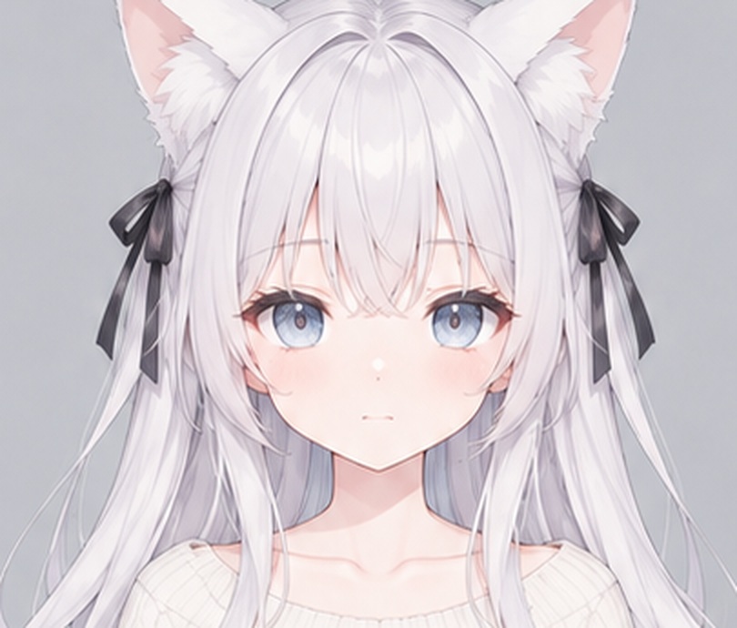 候補02：両目を左右に揃え、真正面を向く猫耳少女の顔